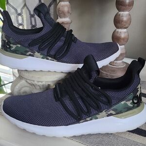 Adidas Black and Gray Sneakers with Elastic Straps and Cushioned Sole